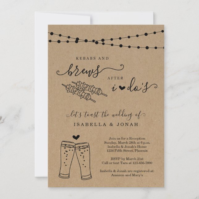 Kebabs & Brews After I Do Reception Only Elopement Invitation (Front)