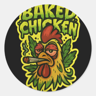 Ked Chicken Rooster Smoking Weed Stone Classic Round Sticker
