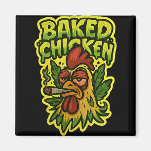 Ked Chicken Rooster Smoking Weed Stone Magnet