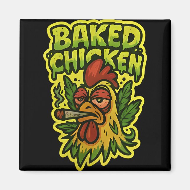 Ked Chicken Rooster Smoking Weed Stone  Magnet (Front)