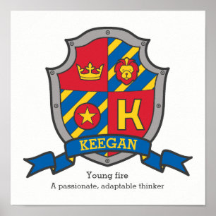Keegan boys name meaning letter K heraldry kids Poster