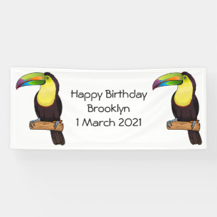 Keel-billed toucan bird cartoon illustration banner