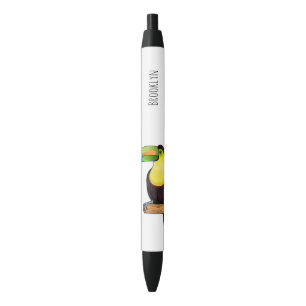 Keel-billed toucan bird cartoon illustration  black ink pen