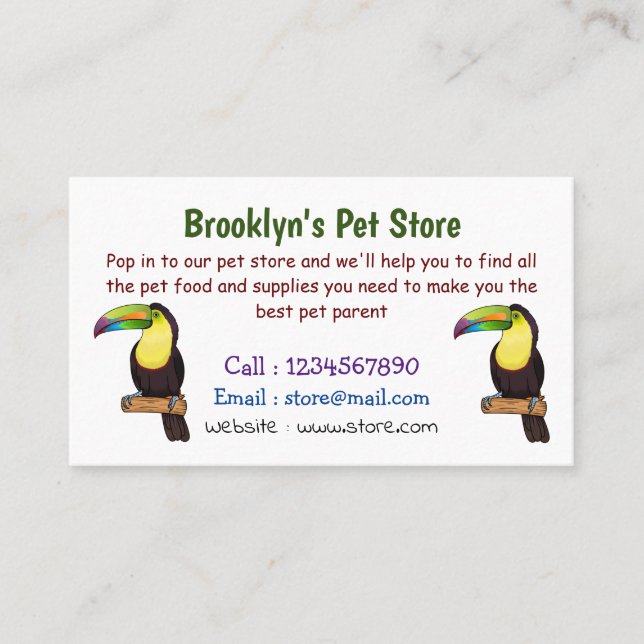 Keel-billed toucan bird cartoon illustration  business card (Front)