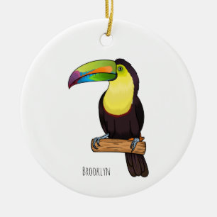 Keel-billed toucan bird cartoon illustration  ceramic tree decoration