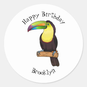 Keel-billed toucan bird cartoon illustration  classic round sticker