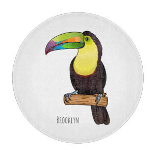 Keel-billed toucan bird cartoon illustration cutting board
