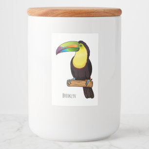 Keel-billed toucan bird cartoon illustration food label