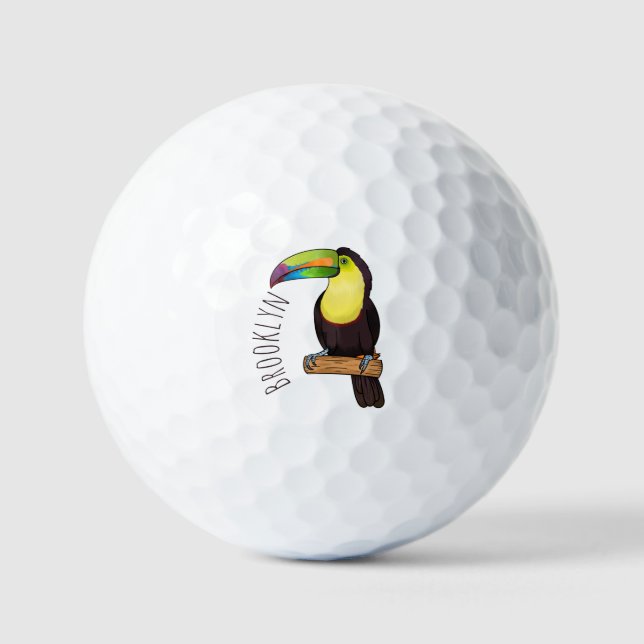 Keel-billed toucan bird cartoon illustration  golf balls (Front)