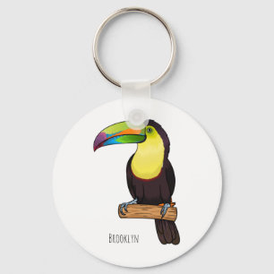 Keel-billed toucan bird cartoon illustration key ring