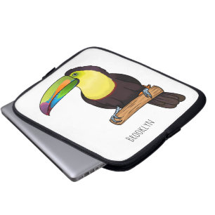 Keel-billed toucan bird cartoon illustration laptop sleeve