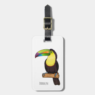Keel-billed toucan bird cartoon illustration luggage tag