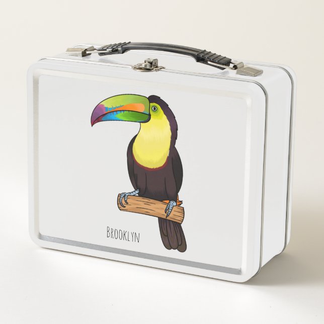 Keel-billed toucan bird cartoon illustration metal lunch box (Front)