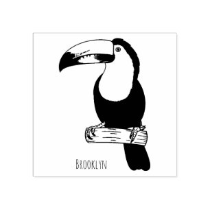 Keel-billed toucan bird cartoon illustration rubber stamp