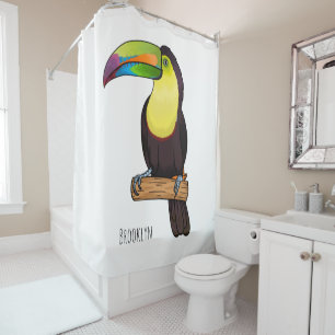 Keel-billed toucan bird cartoon illustration shower curtain