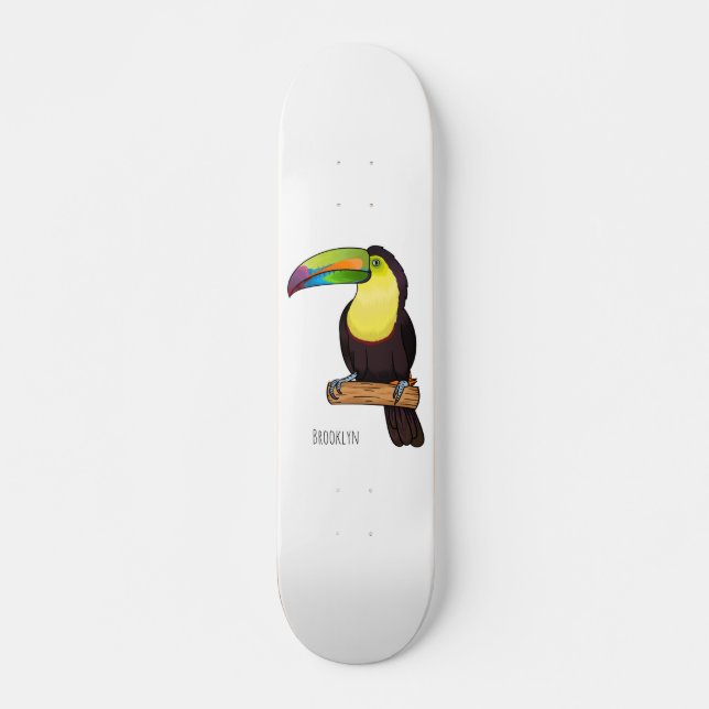 Keel-billed toucan bird cartoon illustration  skateboard (Front)