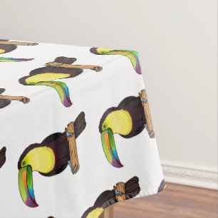 Keel-billed toucan bird cartoon illustration tablecloth