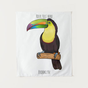 Keel-billed toucan bird cartoon illustration tapestry