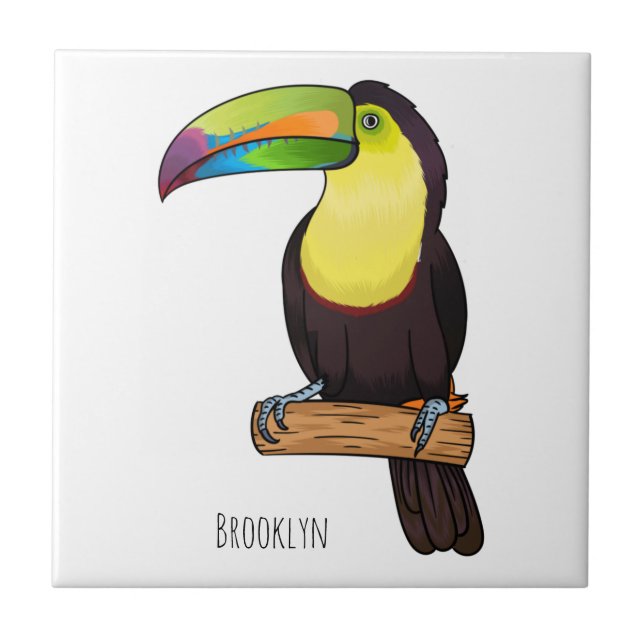 Keel-billed toucan bird cartoon illustration  tile (Front)