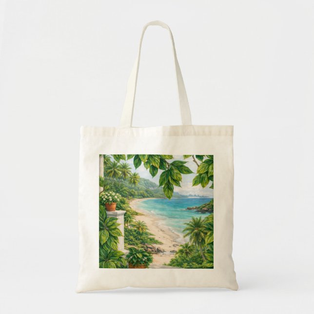 Keeling Islands Tropical Beach View Tote Bag (Front)