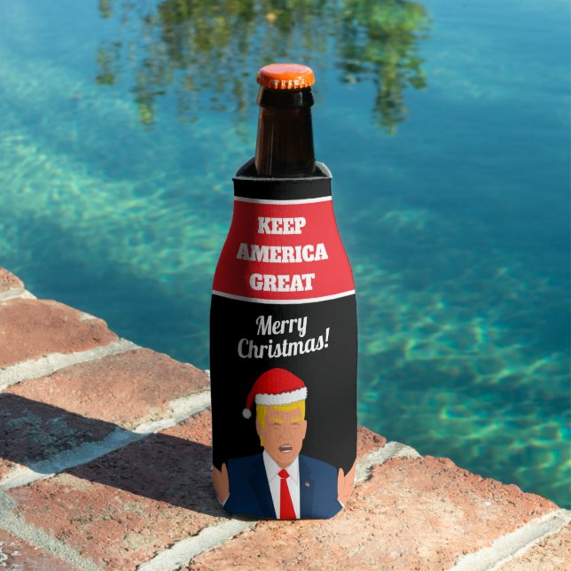 Keep America Great Christmas Santa Trump cartoon Bottle Cooler (In Situ Pool)