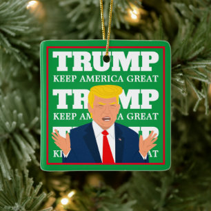 Keep America Great Trump Cartoon Christmas tree Ceramic Ornament