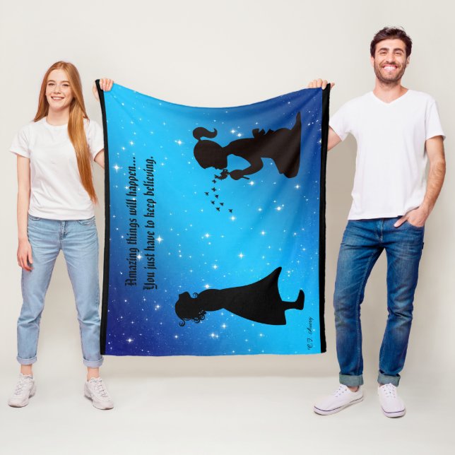 Keep Believing Starry Sky  Med w/ Black Background Fleece Blanket (In Situ)