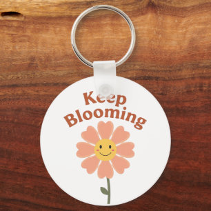 "Keep Blooming" Retro Smiling Flower Key Ring
