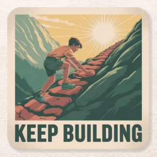 Keep Building Square Paper Coaster