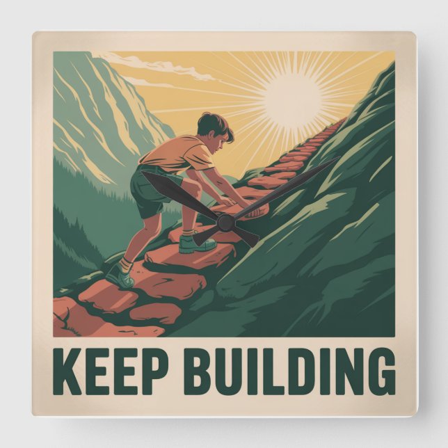 Keep Building Square Wall Clock (Front)