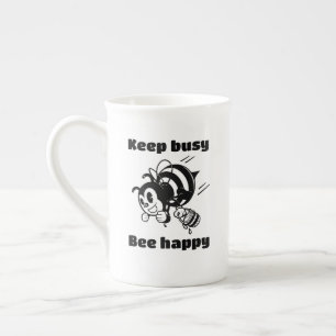 Keep Busy Be Happy Busy Bee Motivational Cartoon Bone China Mug
