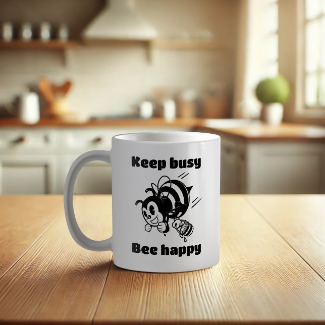 Keep Busy Be Happy Busy Bee Motivational Cartoon Coffee Mug (Creator Uploaded)