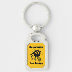 Keep Busy Be Happy Busy Bee Motivational Cartoon Key Ring