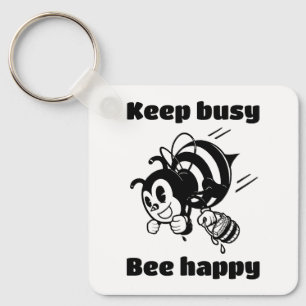 Keep Busy Be Happy Busy Bee Motivational Cartoon Key Ring