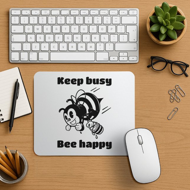 Keep Busy Be Happy Busy Bee Motivational Cartoon Mouse Mat (Creator Uploaded)