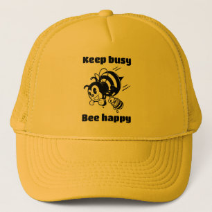 Keep Busy Be Happy Busy Bee Motivational Cartoon Trucker Hat