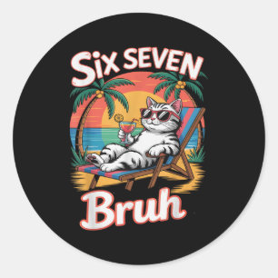 Keep Calm 67 Bruh Cat Vacation Cruise Trip Joke Ge Classic Round Sticker