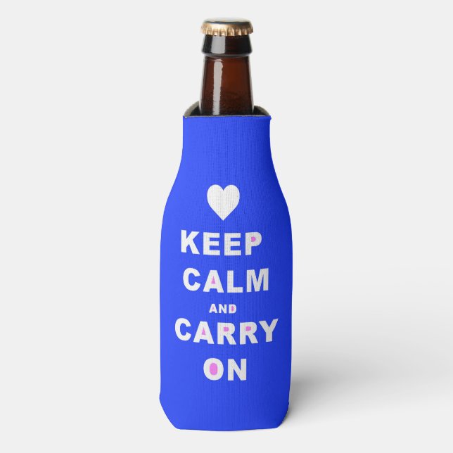 KEEP CALM AN CARRY ON Blue Bottle Cooler (Bottle Front)