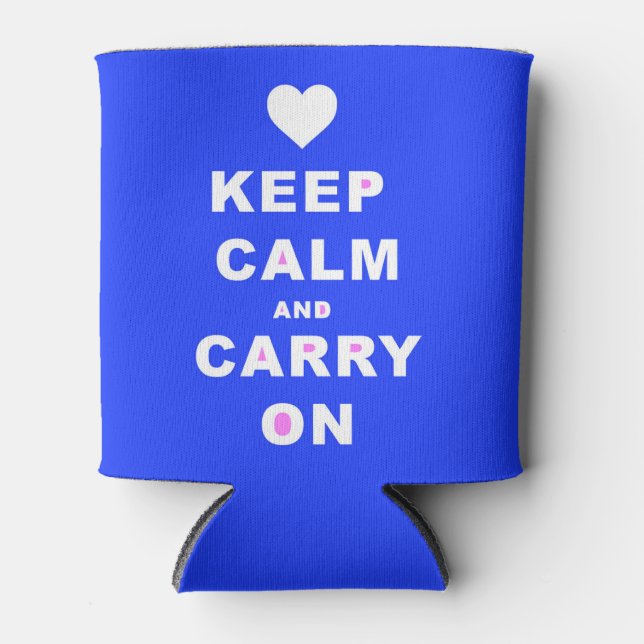 KEEP CALM AN CARRY ON Blue Can Cooler (Front)