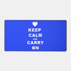 KEEP CALM AN CARRY ON Blue Desk Mat