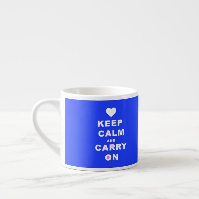 KEEP CALM AN CARRY ON Blue Espresso Cup (Left)