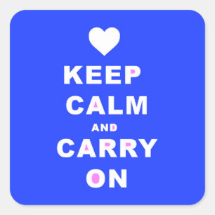 KEEP CALM AN CARRY ON Blue Square Sticker