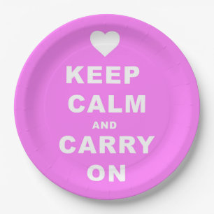 KEEP CALM AN CARRY ON Pink Paper Plate