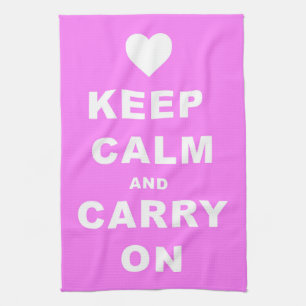 KEEP CALM AN CARRY ON Pink Tea Towel