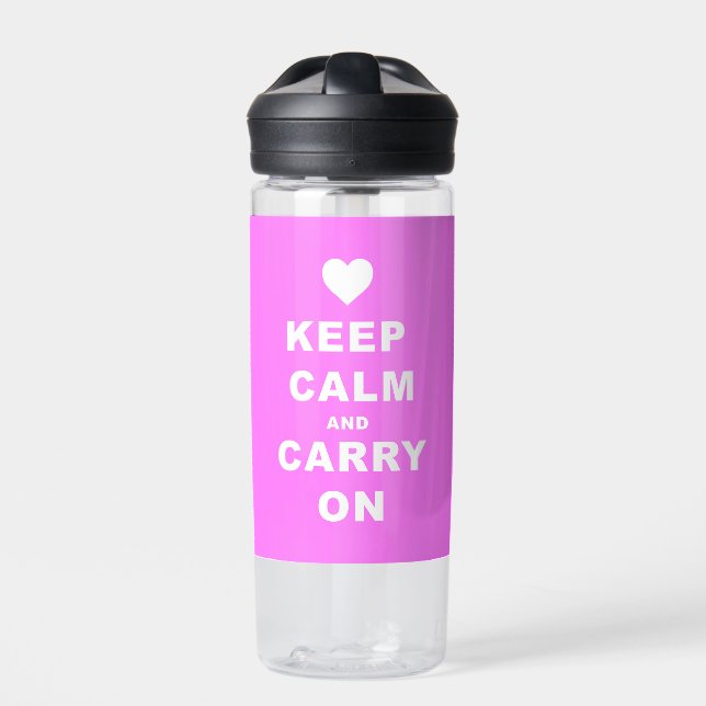 KEEP CALM AN CARRY ON Pink Water Bottle (Front)