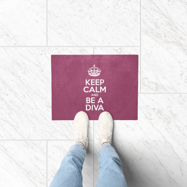 Keep Calm and Be a Diva, Pink Leather, Typography Doormat (Indoor)