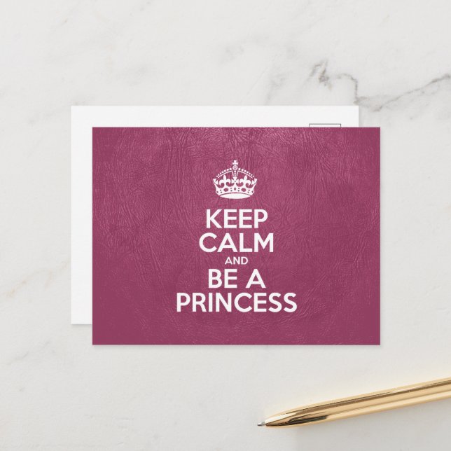 Keep Calm and Be a Princess, Pink Leather, Crown Postcard (Front/Back In Situ)