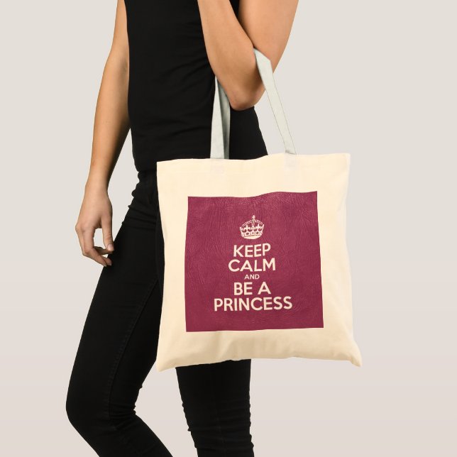 Keep Calm and Be a Princess, Pink Leather, Crown Tote Bag (Front (Product))