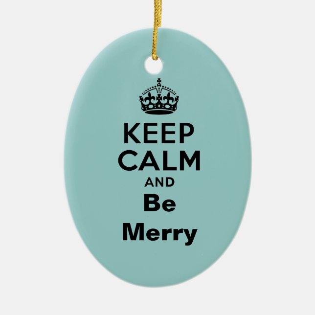 Keep Calm and Be Merry Ceramic Tree Decoration (Front)