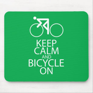 Keep Calm and Bicycle On Print Bike Art Gift Green Mouse Mat